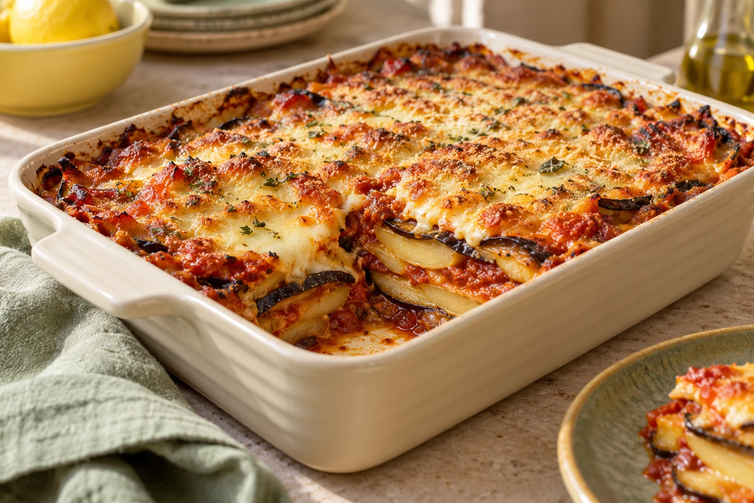 Gratin d’aubergines et pommes de terre : plat terminé