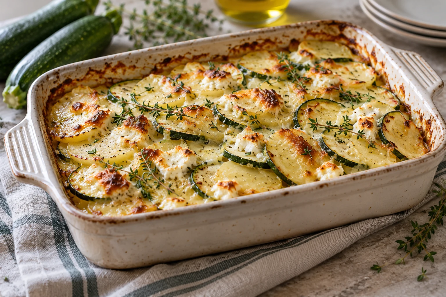 Gratin courgettes, pommes de terre et chèvre : plat terminé