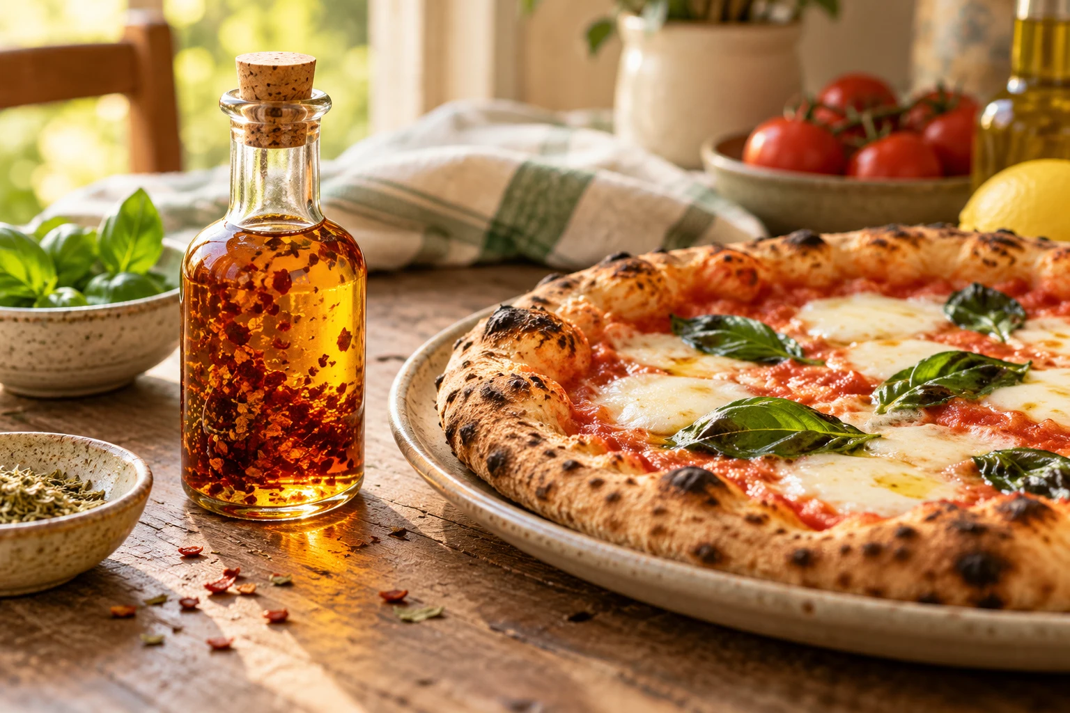 Huile piquante pour pizza : plat terminé