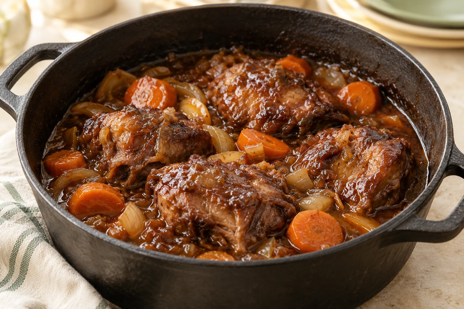 Joues de porc braisées à la bière : plat terminé