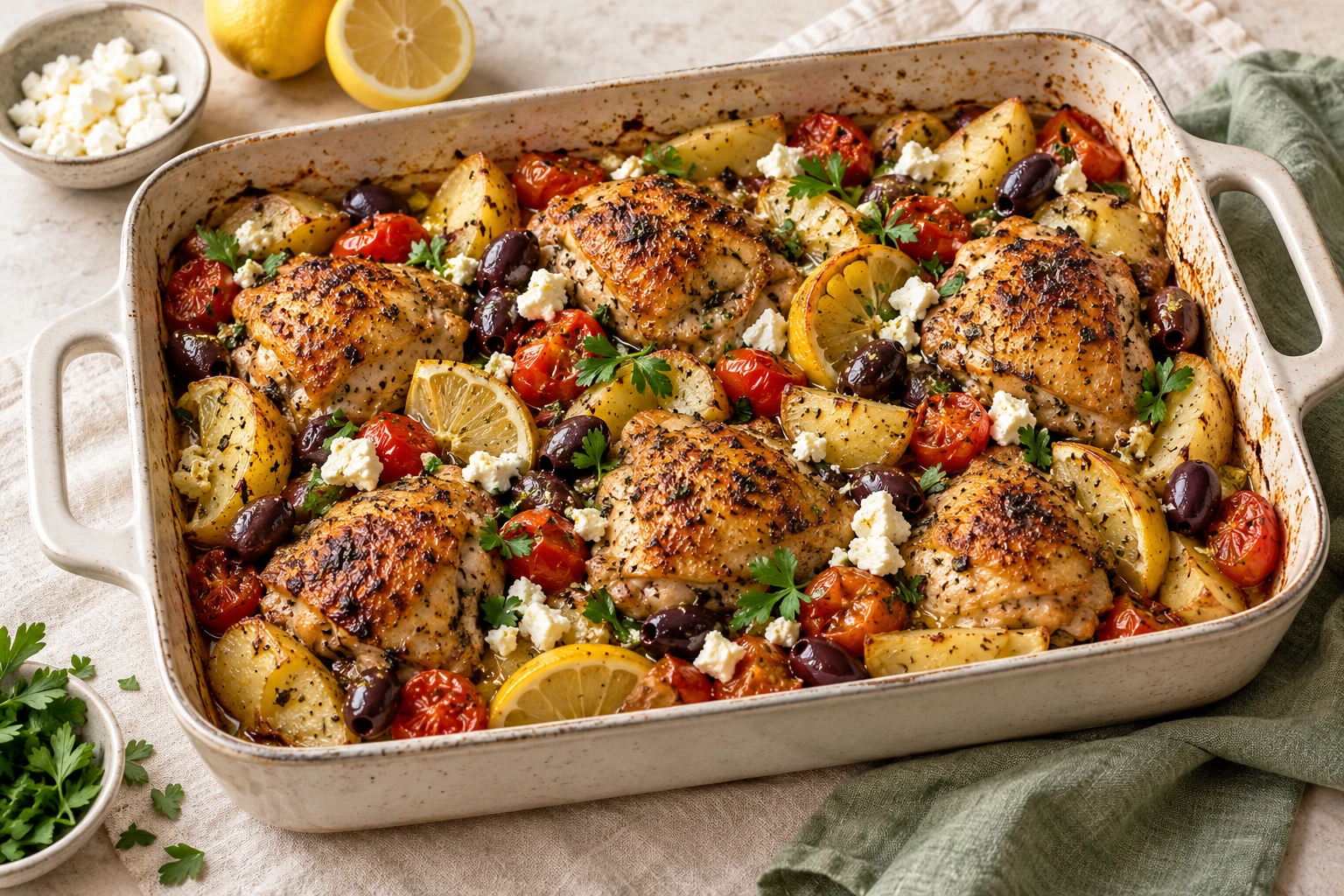 Poulet grec au citron et à la feta : plat terminé