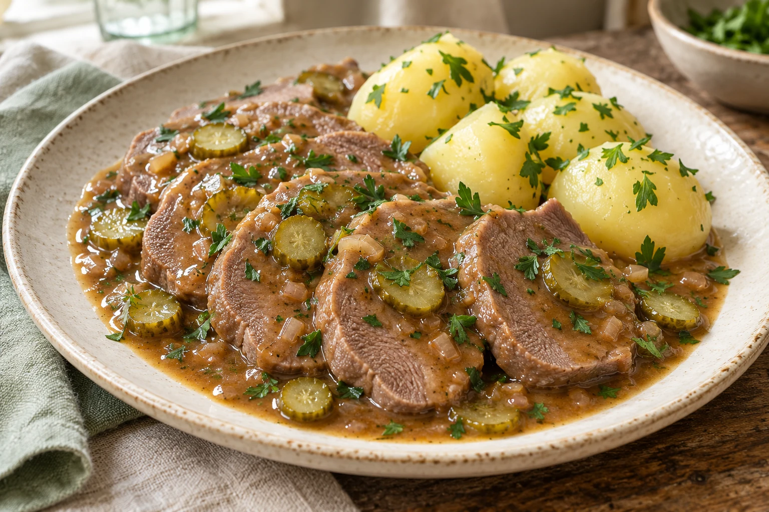 Langue de bœuf sauce piquante : plat terminé