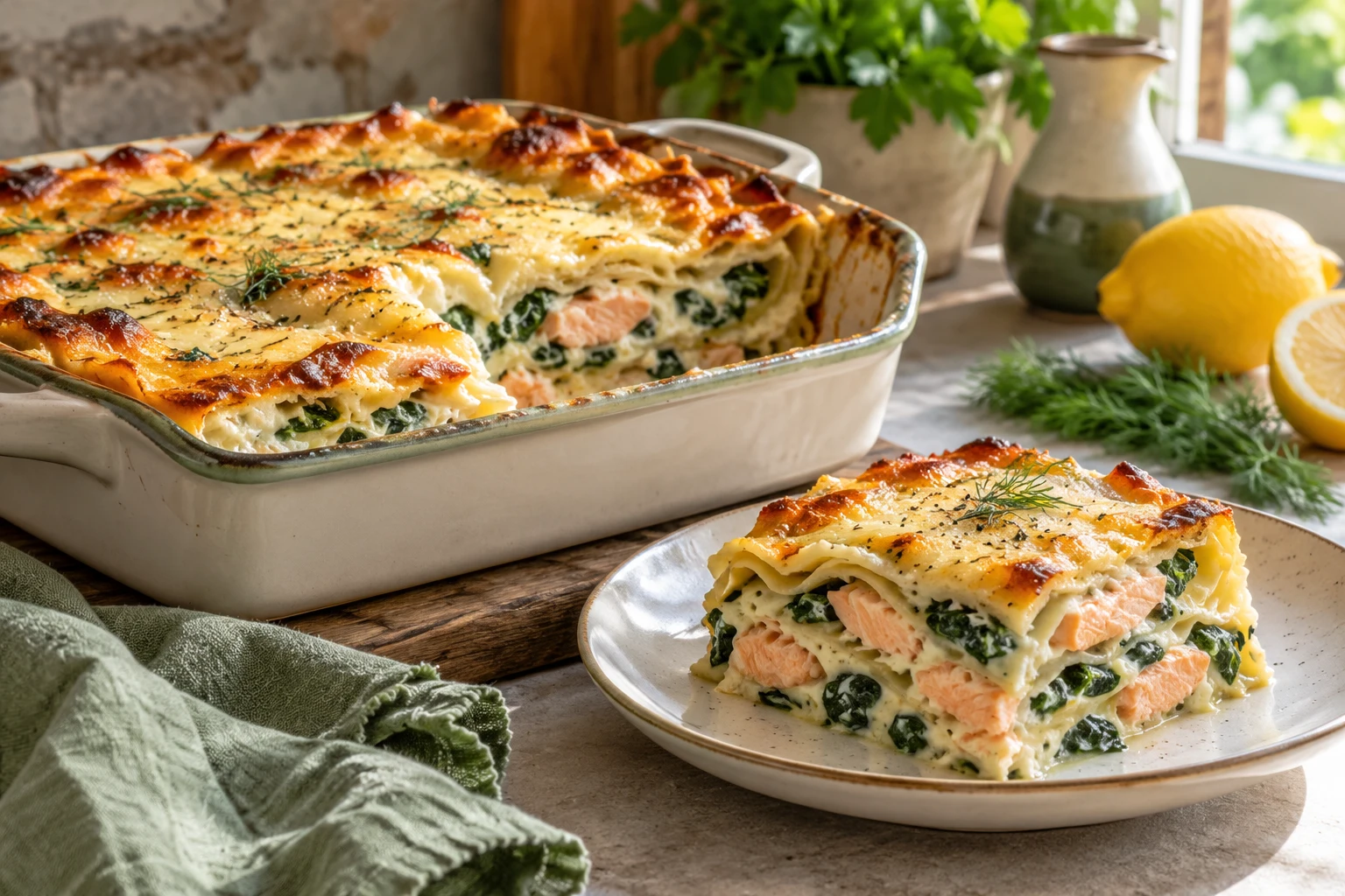 Lasagnes au saumon et aux épinards : plat terminé