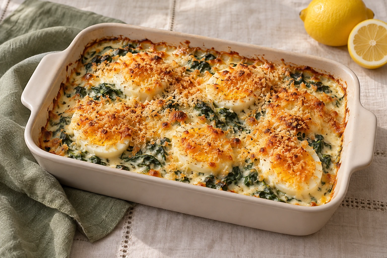 Gratin d’œufs durs aux épinards : plat terminé