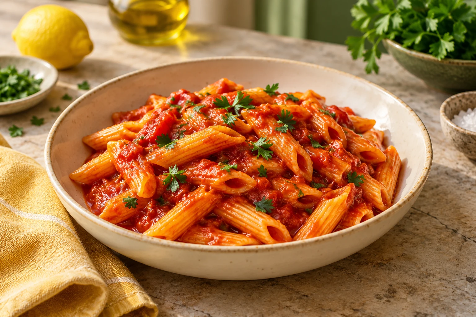 Sauce arrabbiata à l’huile pimentée : plat terminé
