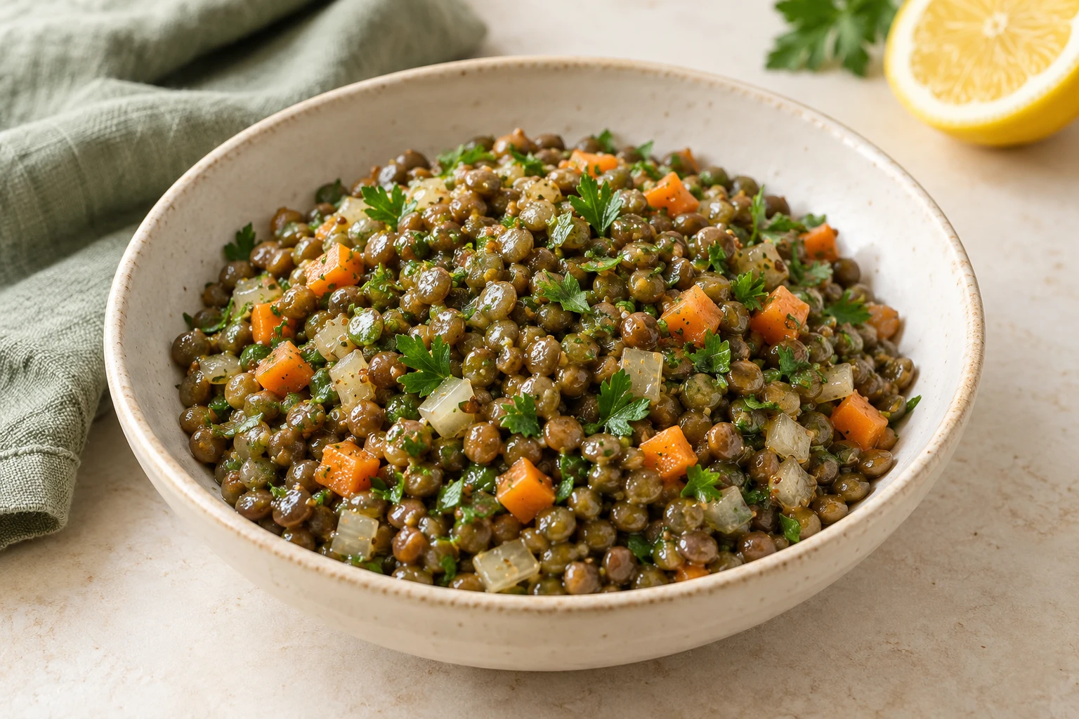 Lentilles du Puy mijotées : plat terminé