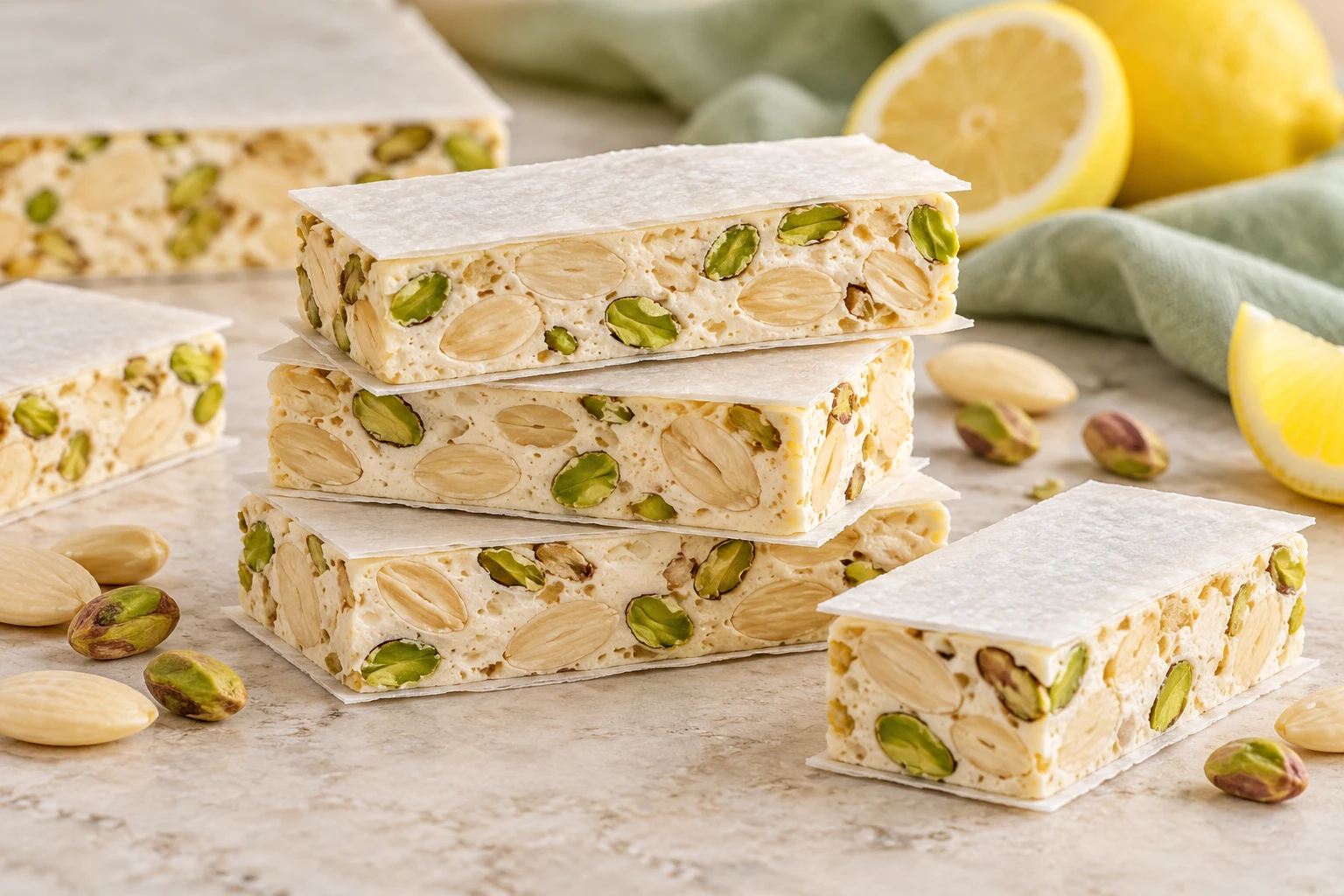 Nougat blanc aux amandes et pistaches : plat terminé