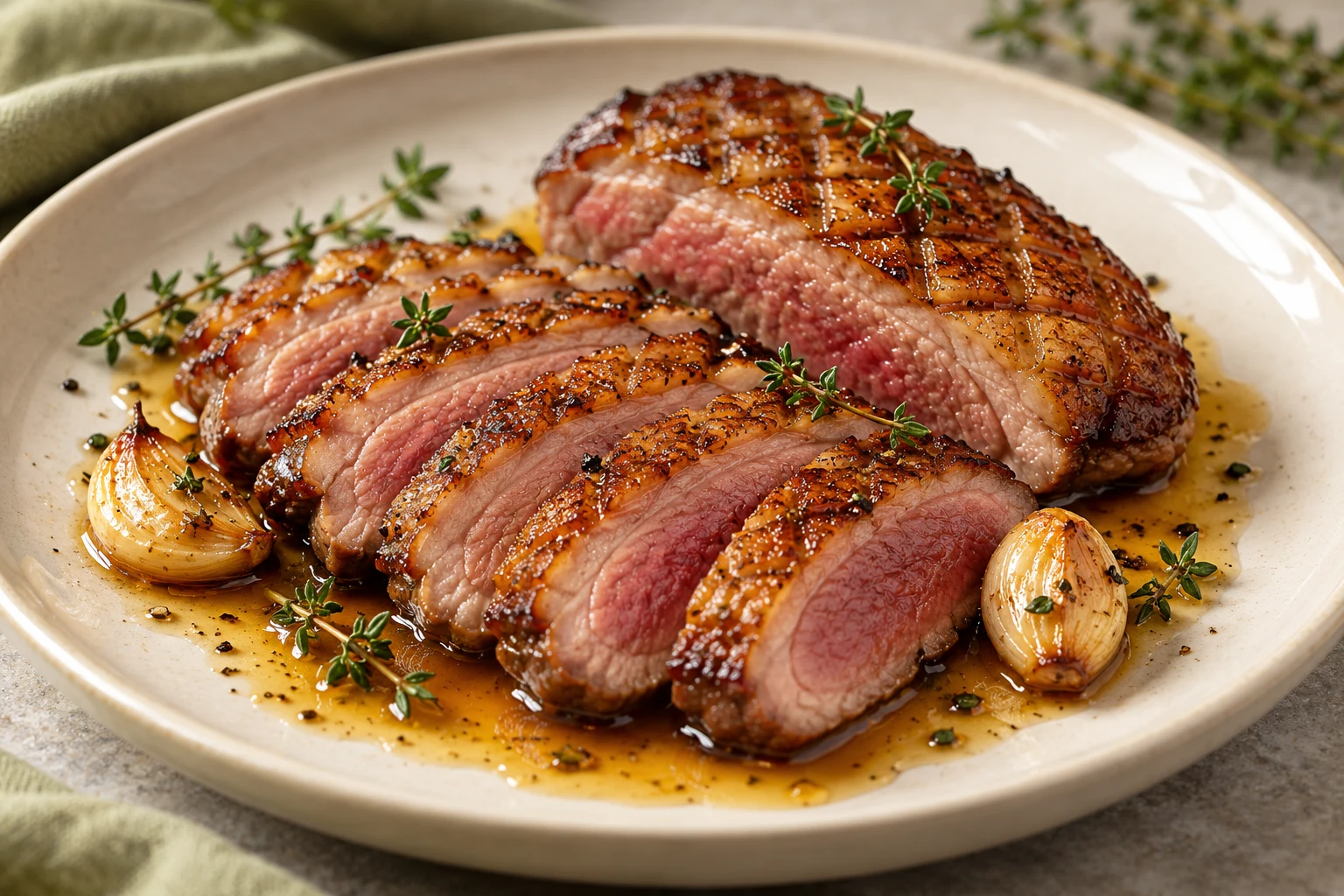 Magret de canard rôti au miel et au thym : plat terminé