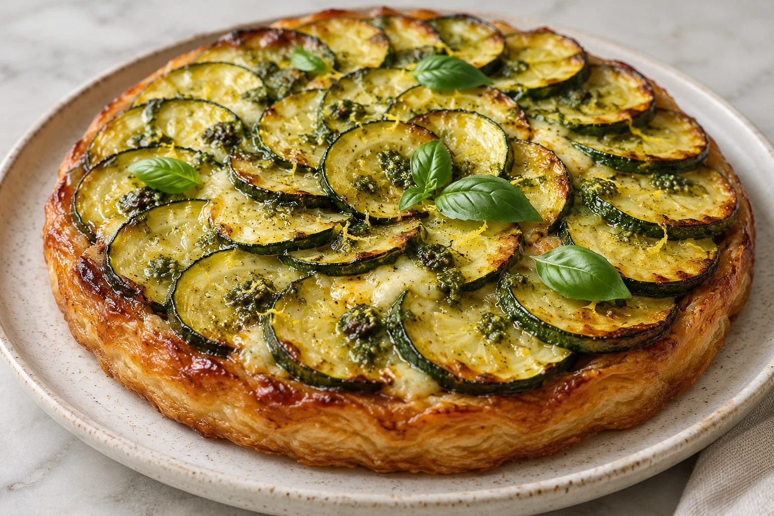 Tatin de courgettes au pesto : plat terminé