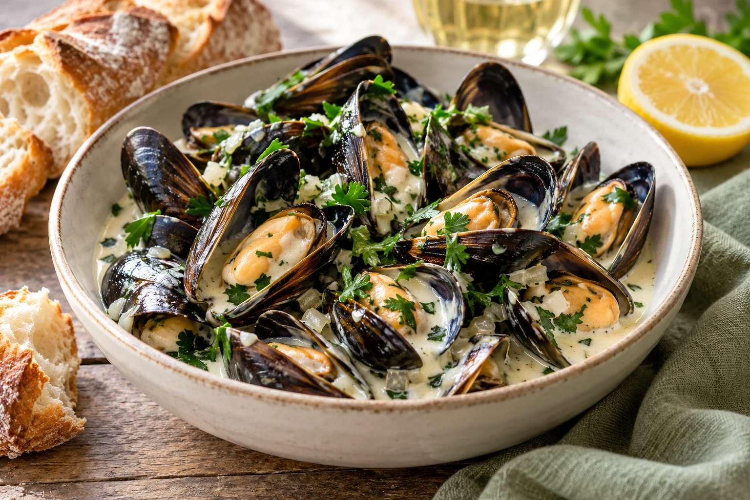 Moules à la crème : plat terminé