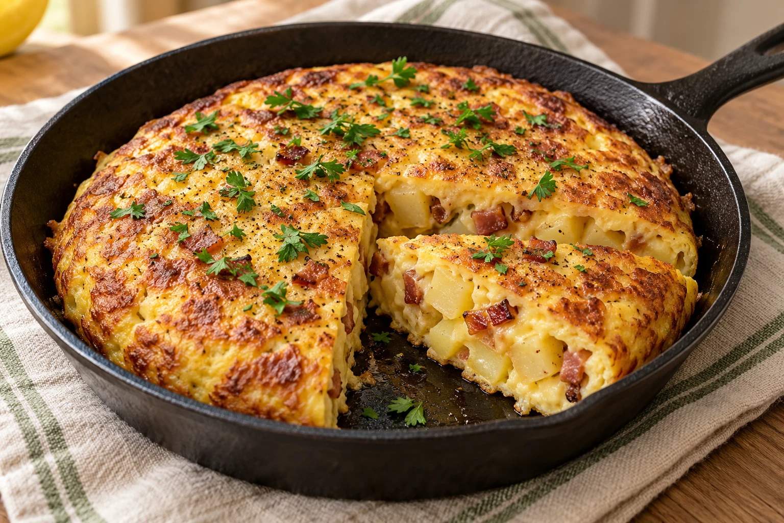 Omelette pommes de terre et lardons : plat terminé