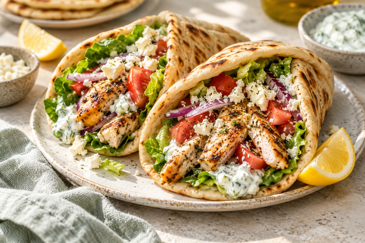 Pitas grecques au poulet et tzatziki : plat terminé