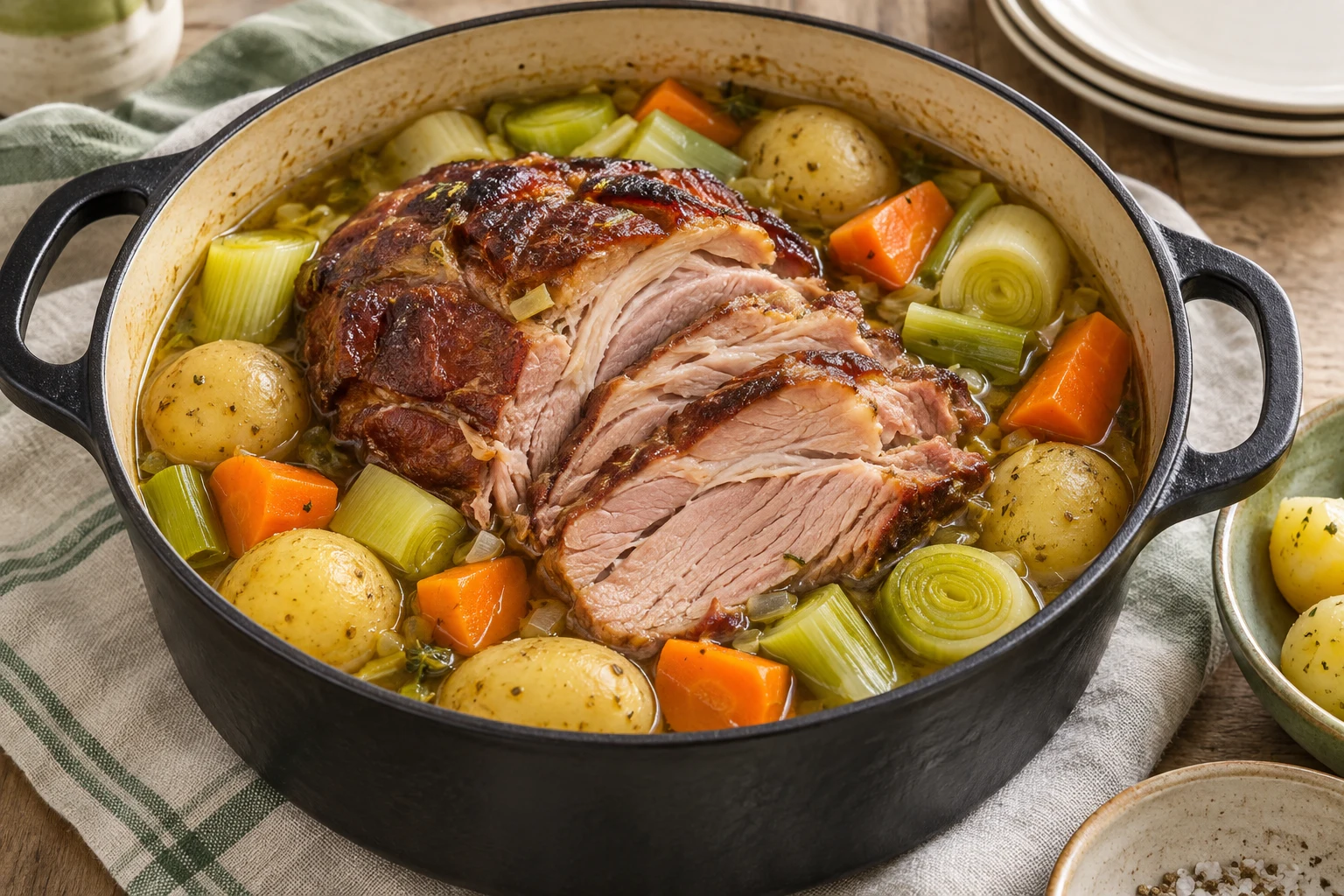 Palette fumée en cocotte aux légumes : plat terminé