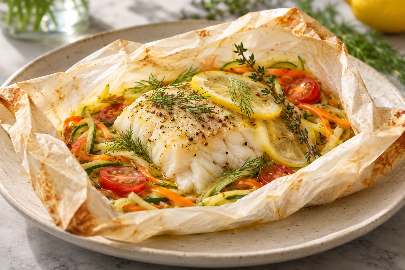 Papillote de poisson au Airfryer : plat terminé