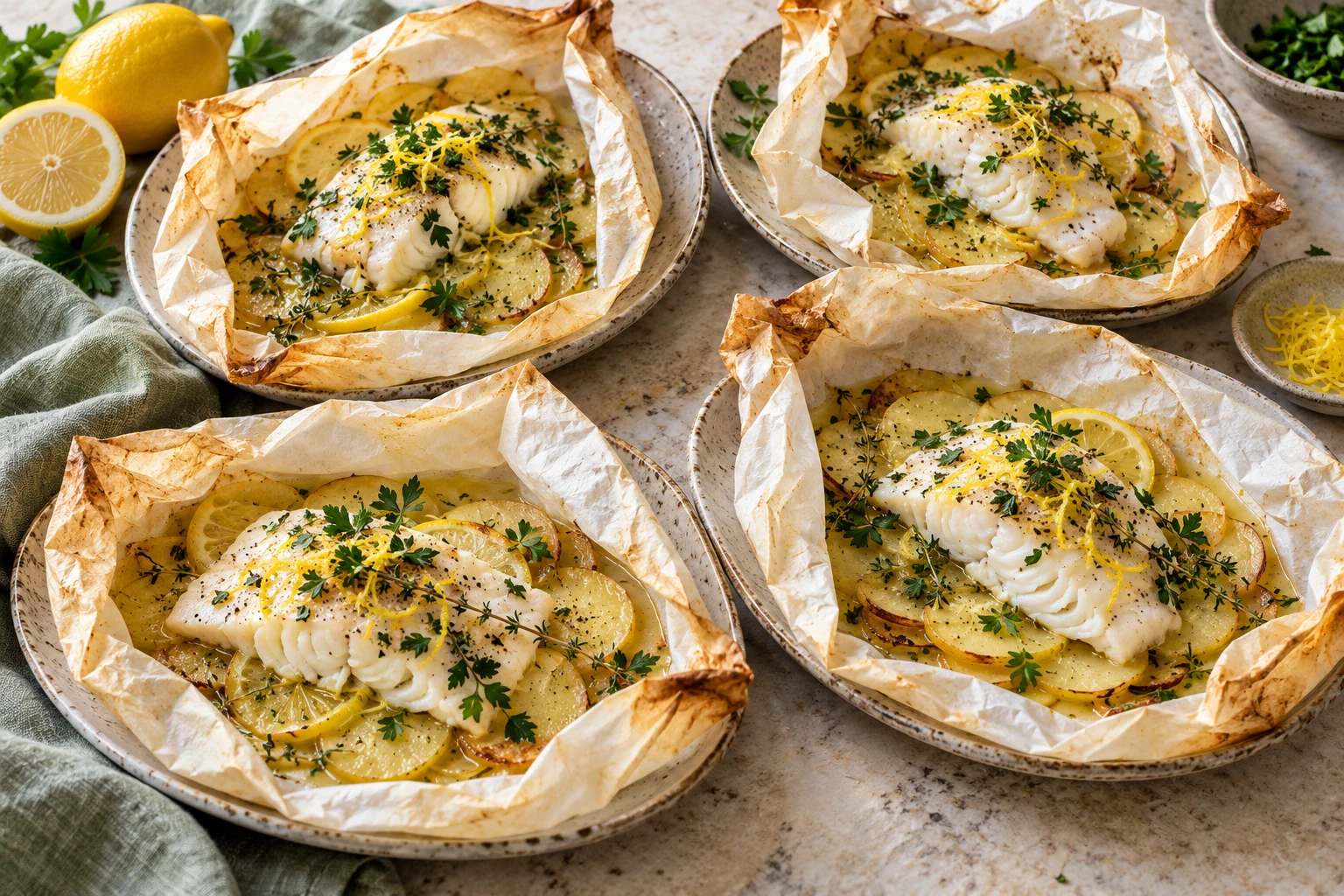Papillotes d’églefin aux pommes de terre : plat terminé
