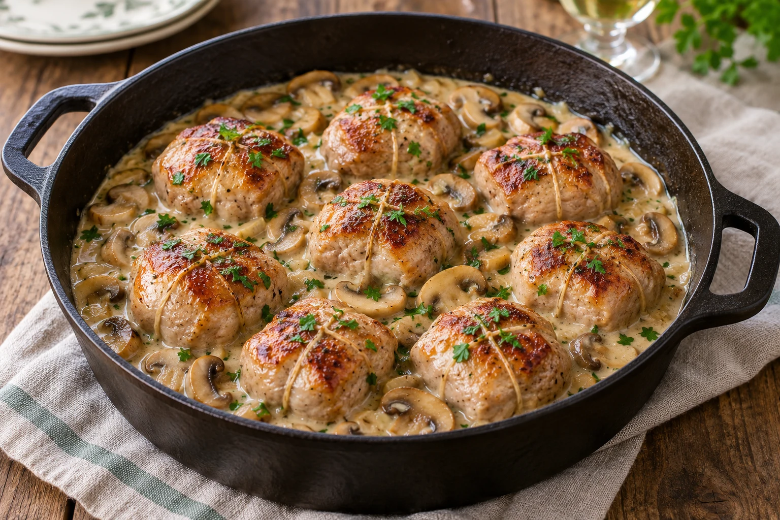 Paupiettes de porc aux champignons : plat terminé
