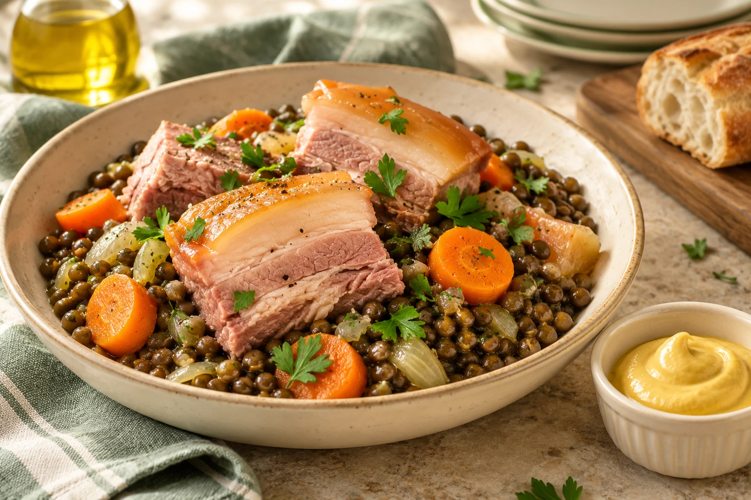 Petit salé de poitrine de porc : plat terminé