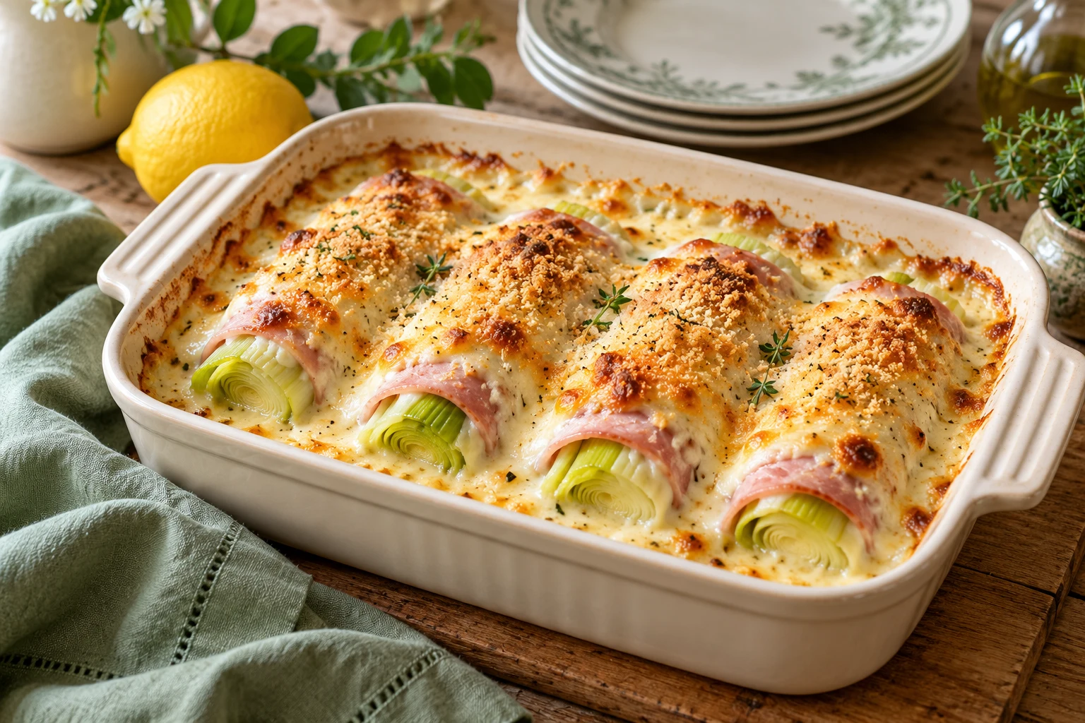 Poireaux au jambon gratinés : plat terminé
