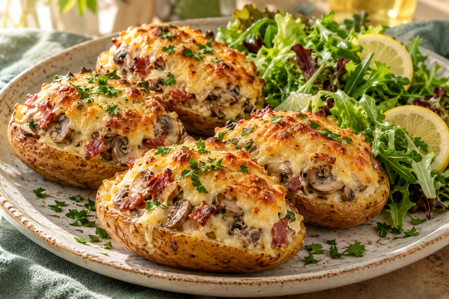 Pommes de terre farcies aux champignons et comté : plat terminé