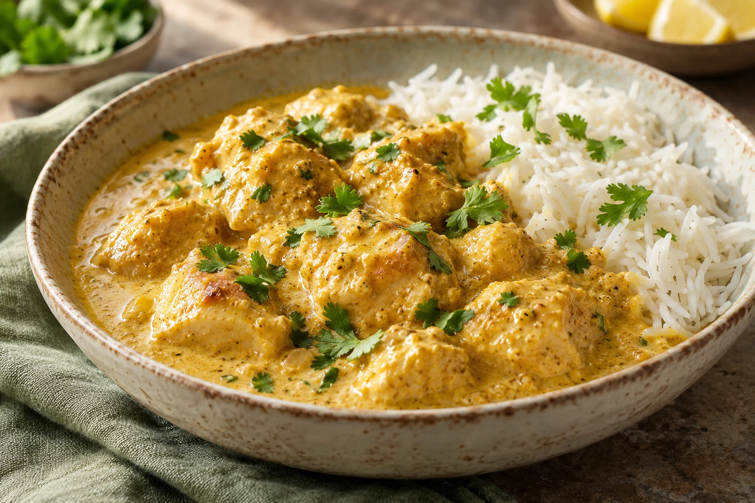 Poulet korma indien : plat terminé