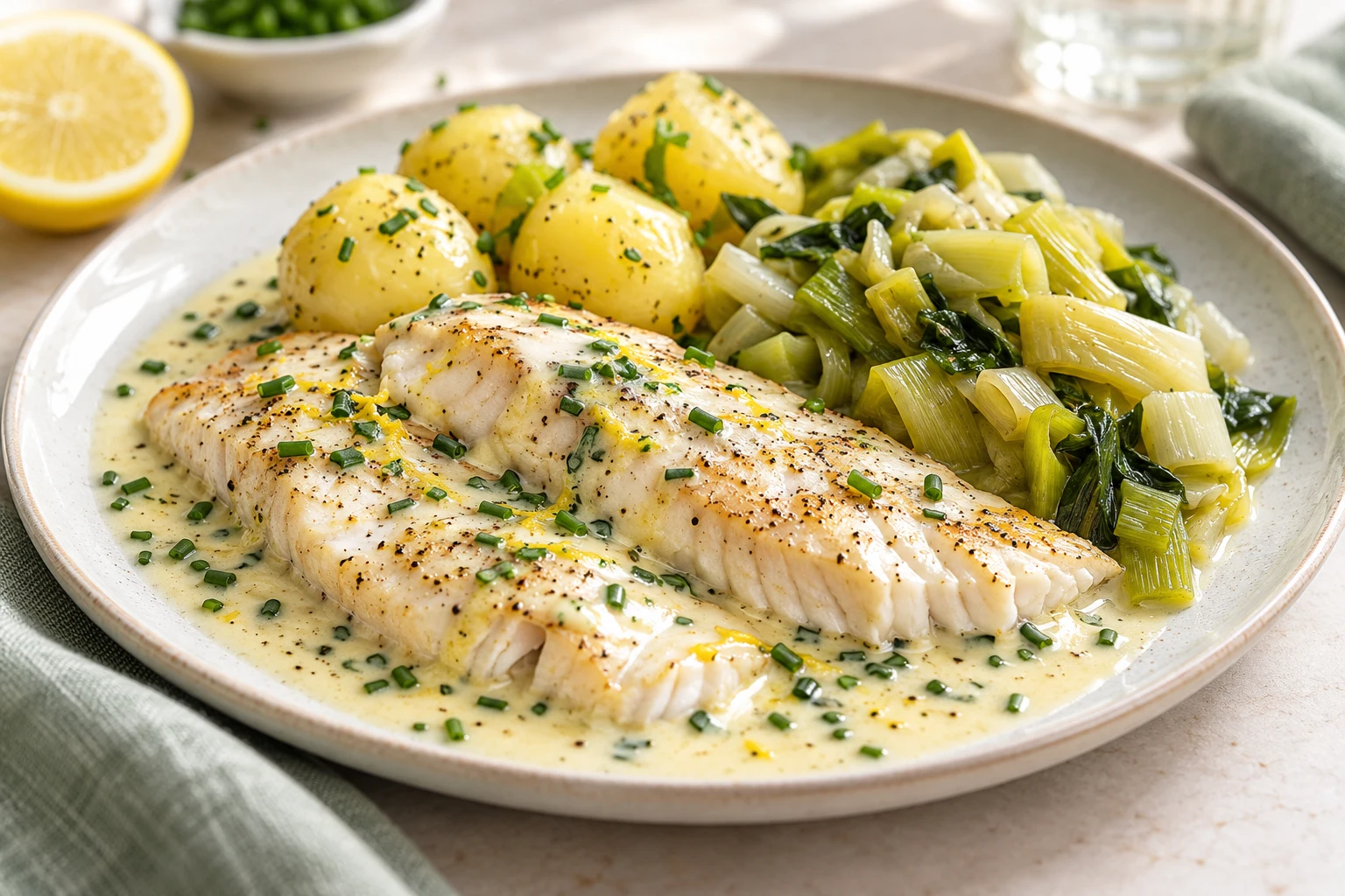 Brochet désarêté, sauce citronnée : plat terminé