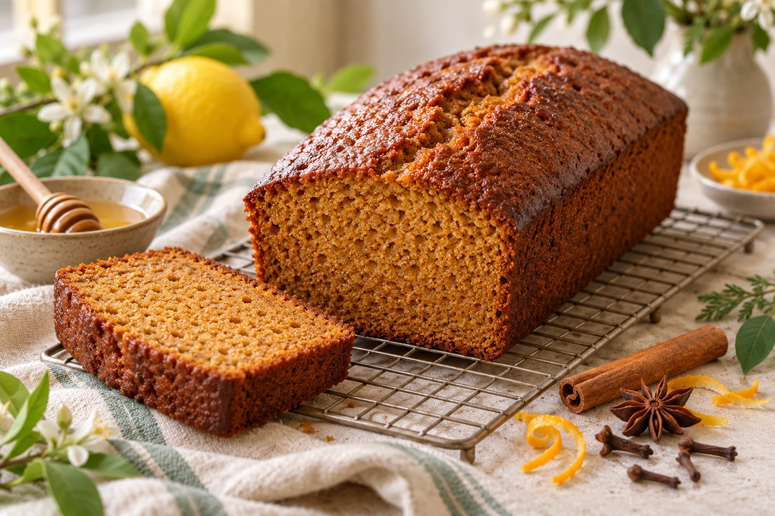 Pain d’épices moelleux au miel : plat terminé