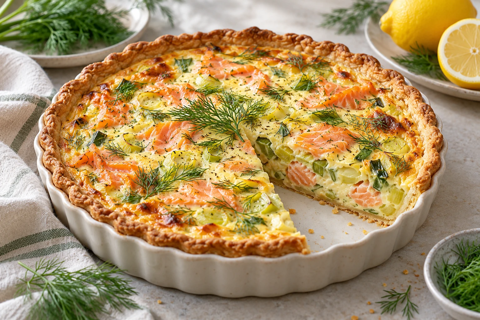 Quiche poireau et saumon fumé : plat terminé