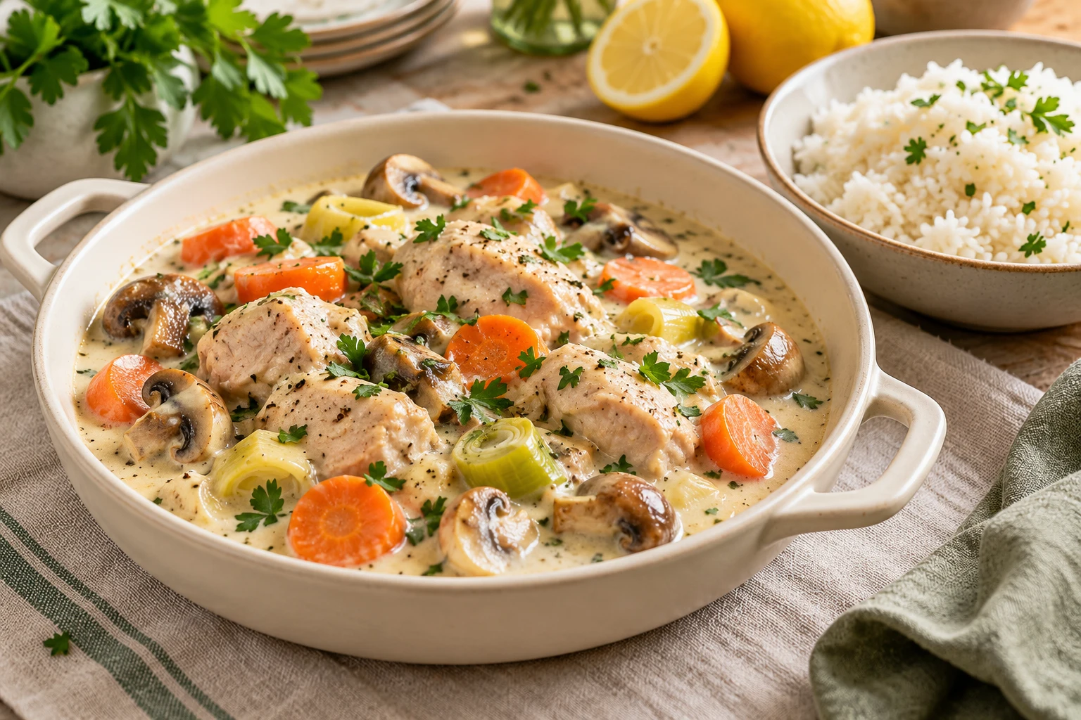 Blanquette de poulet facile : plat terminé