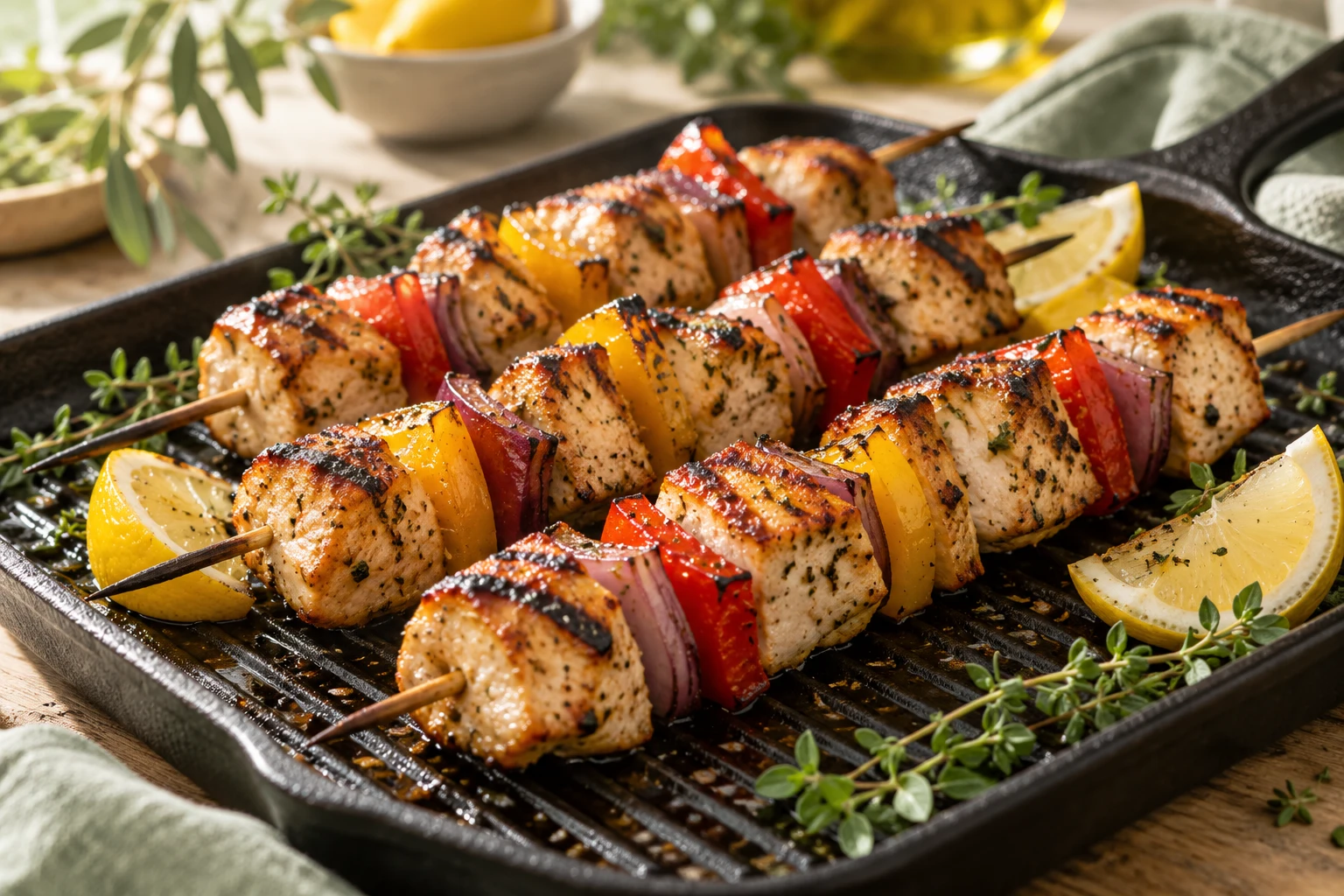 Brochettes de dinde marinées : plat terminé