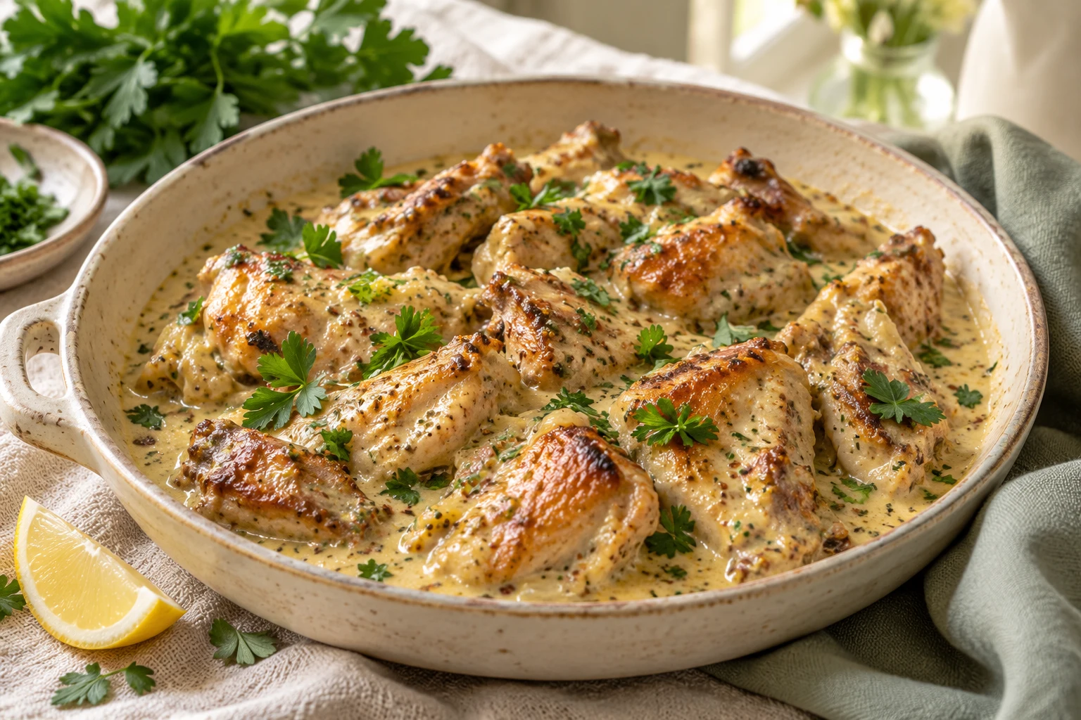 Bréchets de poulet à la crème : plat terminé