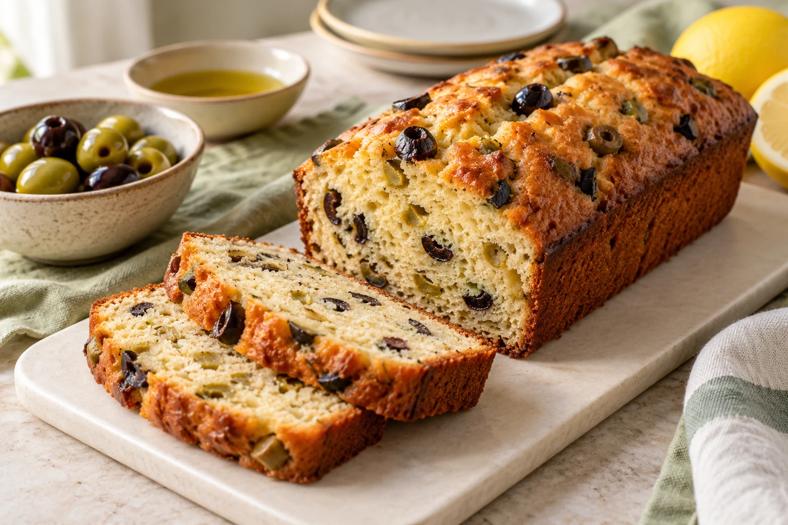 Cake moelleux aux olives : plat terminé