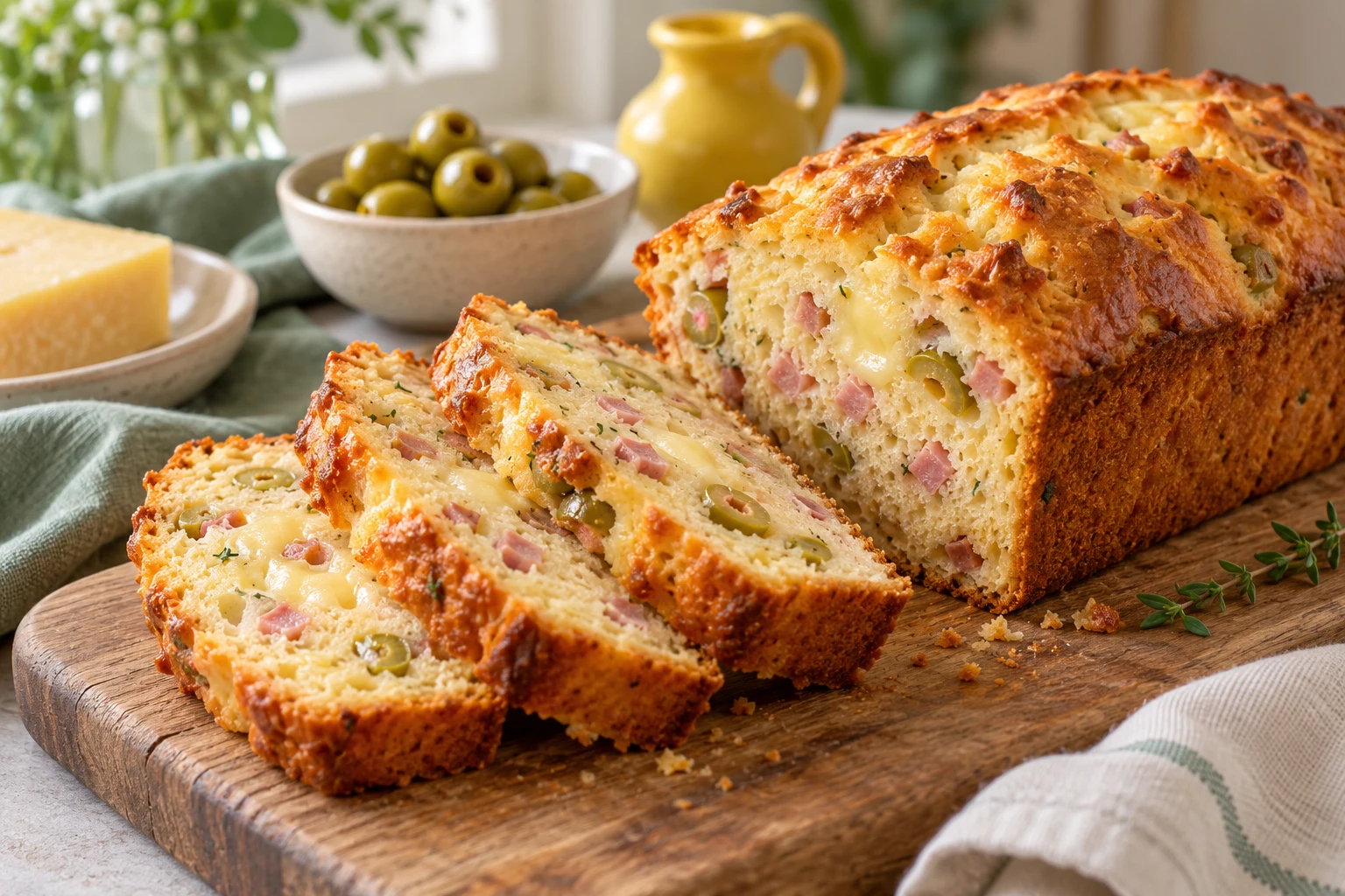 Cake salé jambon, Comté et olives : plat terminé