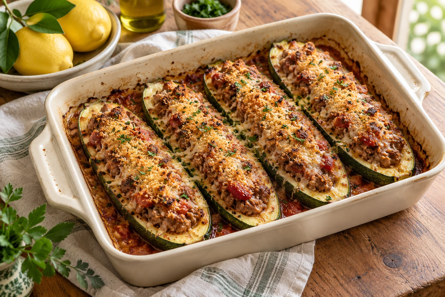 Courgettes farcies au bœuf : plat terminé