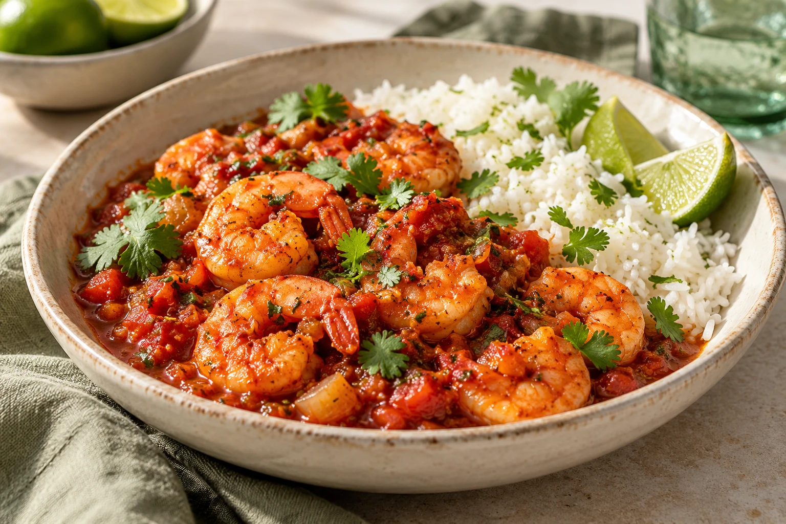 Crevettes en sauce tomate piquante : plat terminé