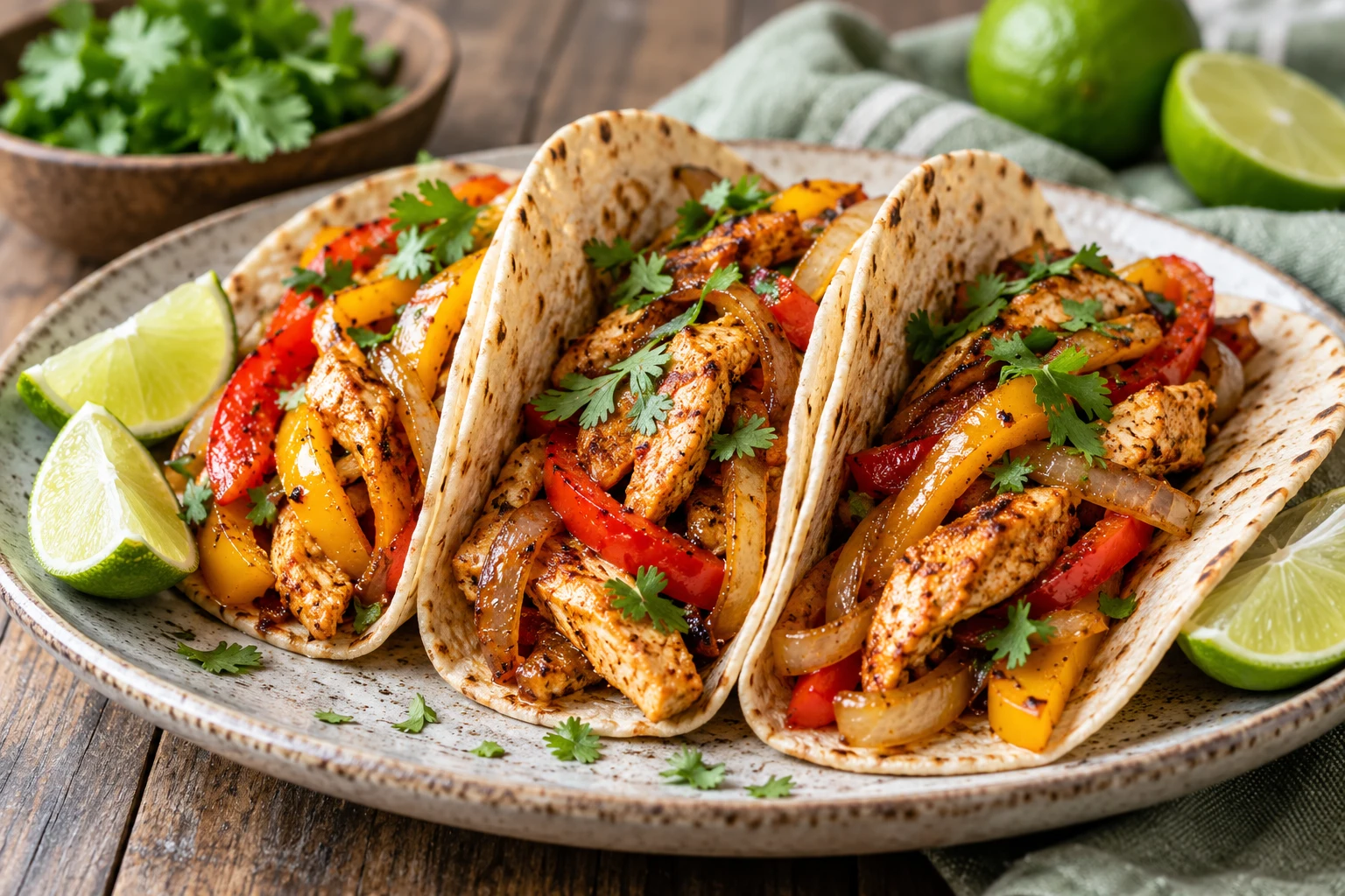 Fajitas de poulet aux poivrons : plat terminé