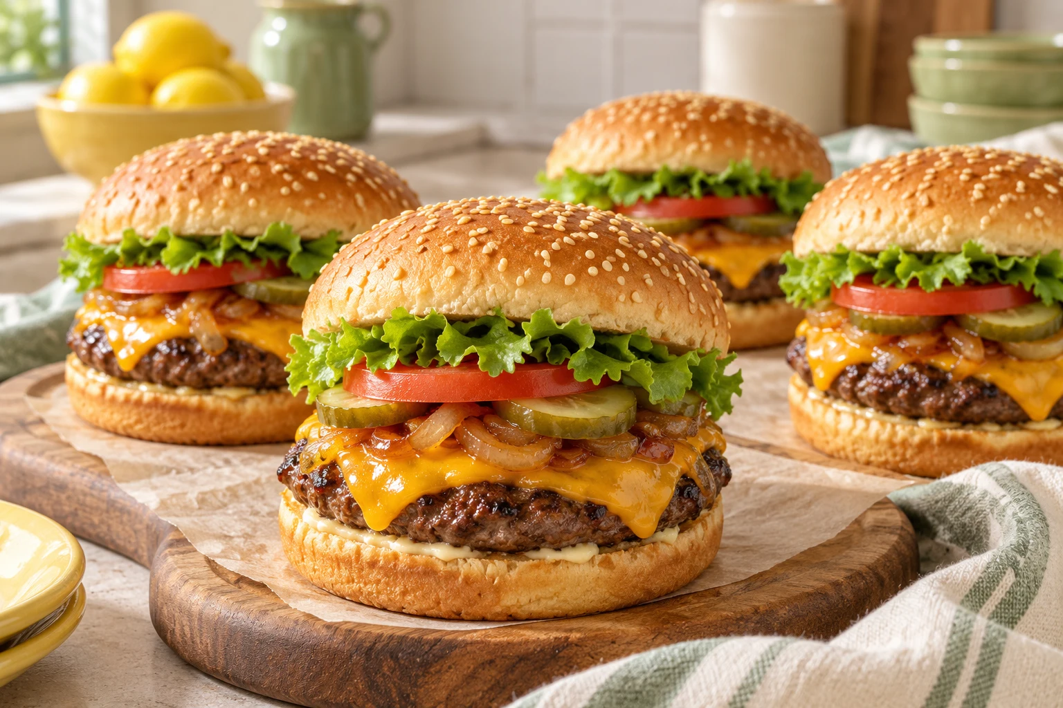 Hamburger maison au bœuf et cheddar : plat terminé