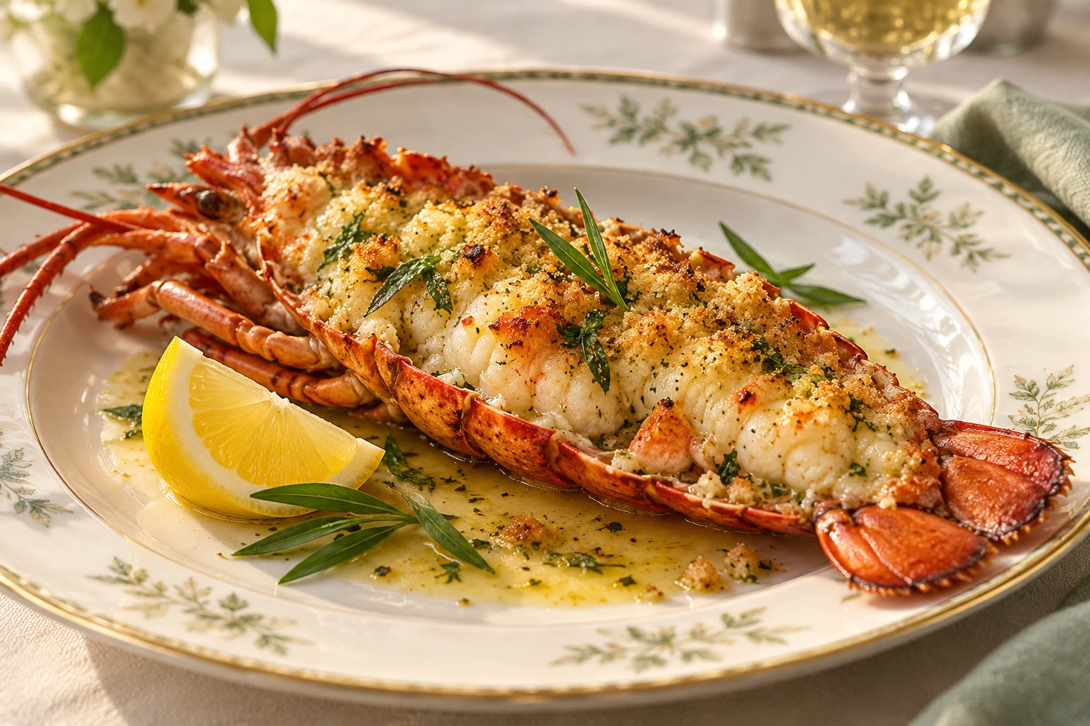 Homard rôti, beurre citronné : plat terminé