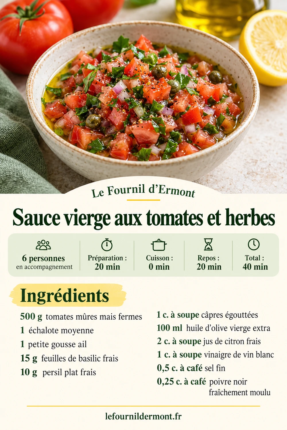 Fiche Pinterest : Sauce vierge aux tomates et herbes