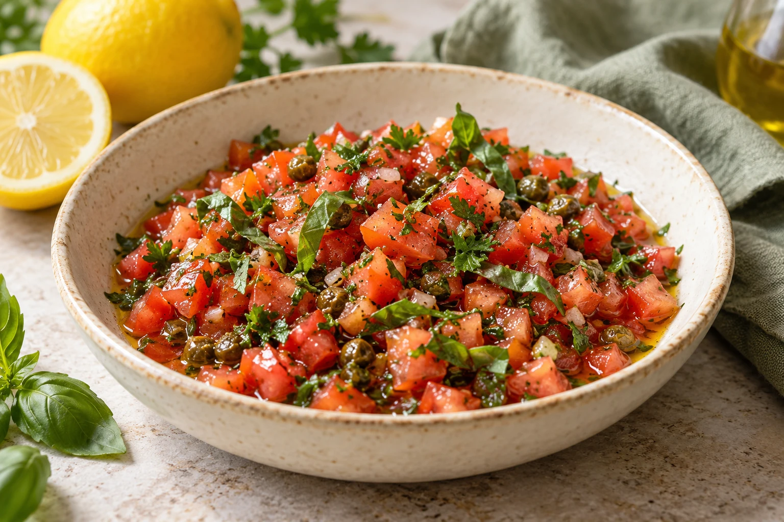 Sauce vierge aux tomates et herbes : plat terminé