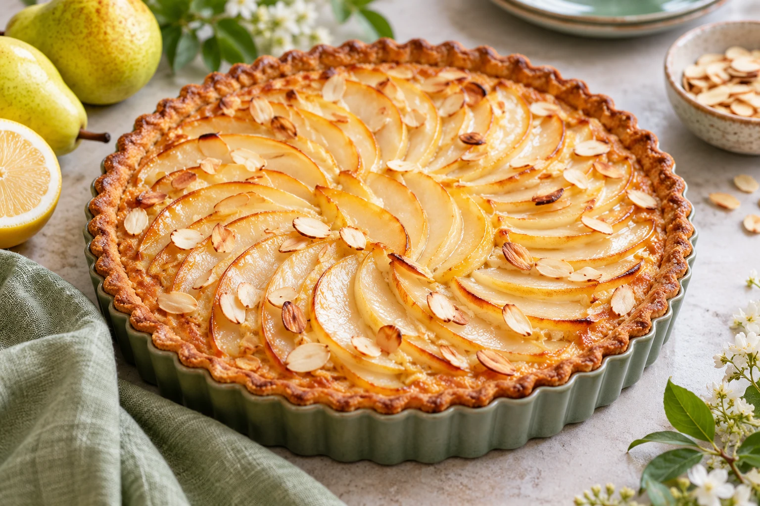 Tarte facile aux poires et aux amandes : plat terminé