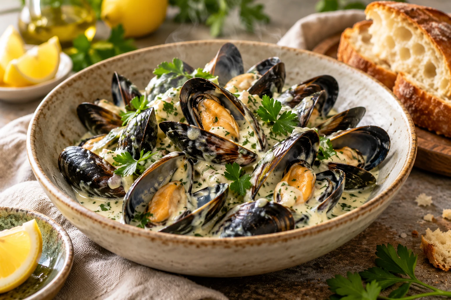 Moules au Roquefort crémeuses : plat terminé