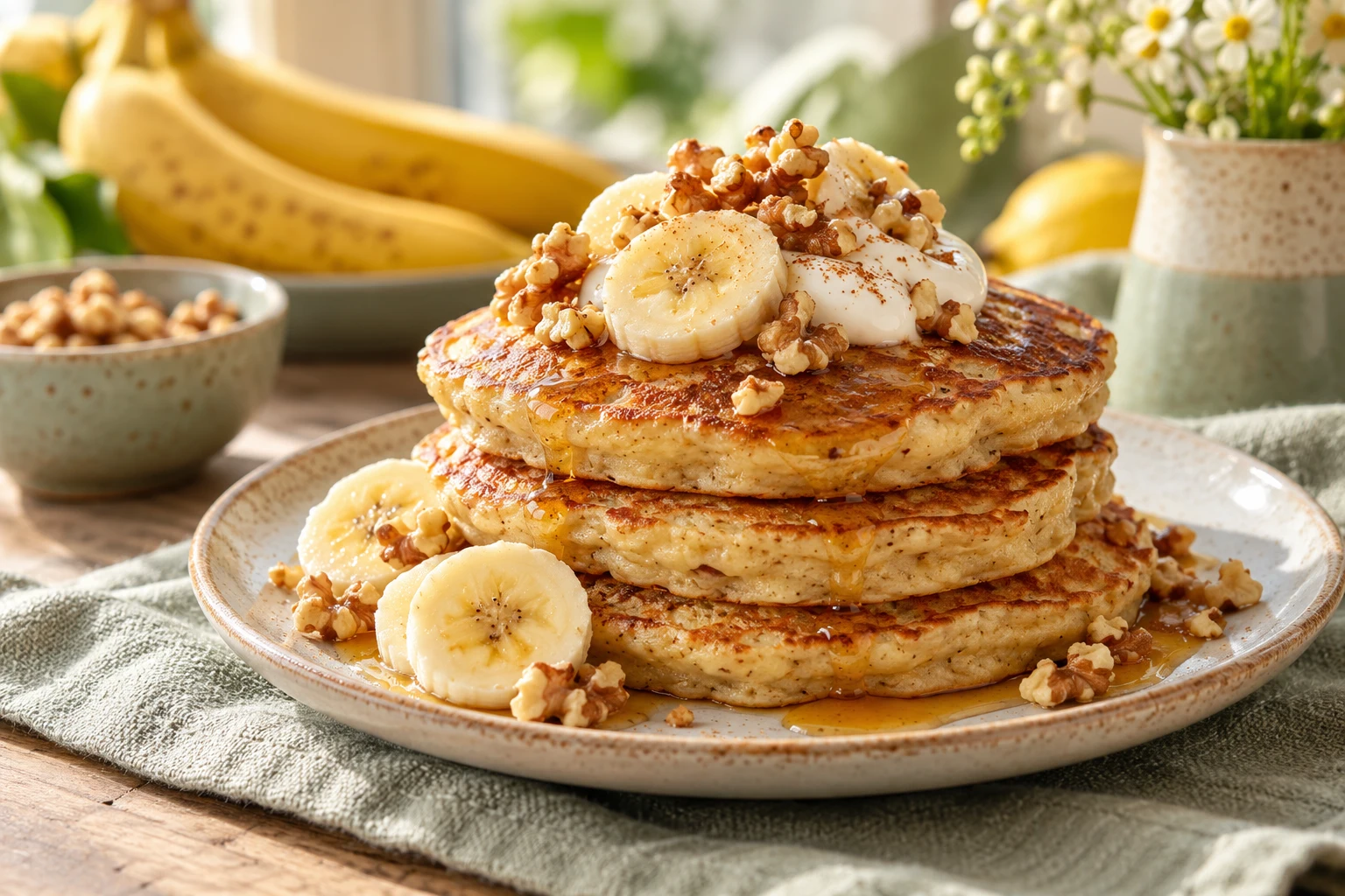 Pancakes moelleux à la banane : plat terminé