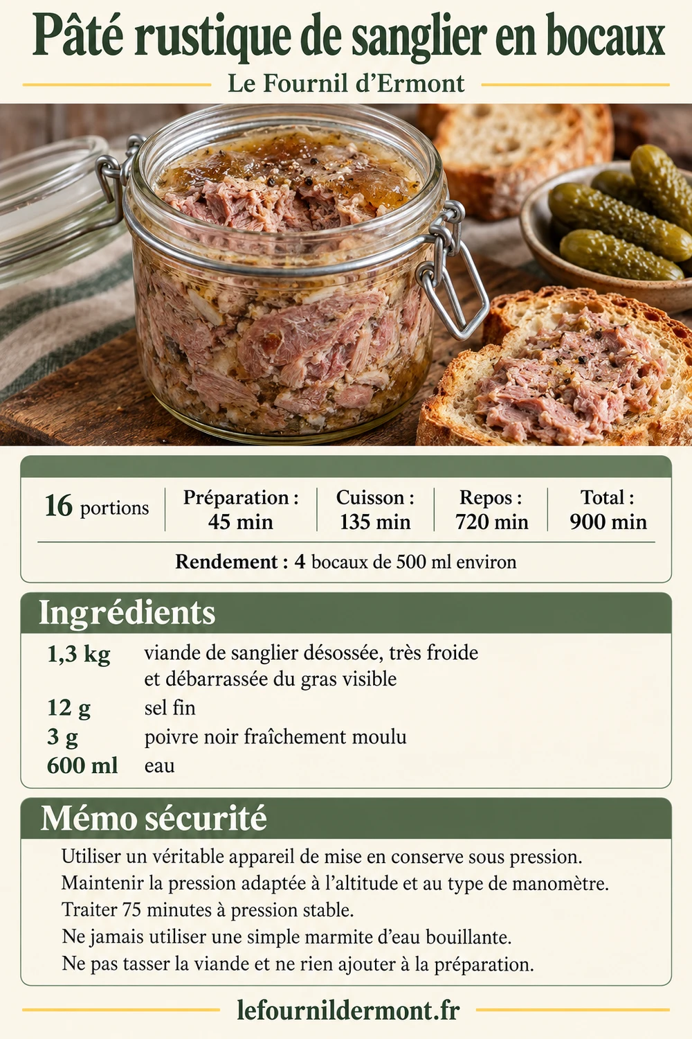 Fiche Pinterest : Pâté rustique de sanglier en bocaux