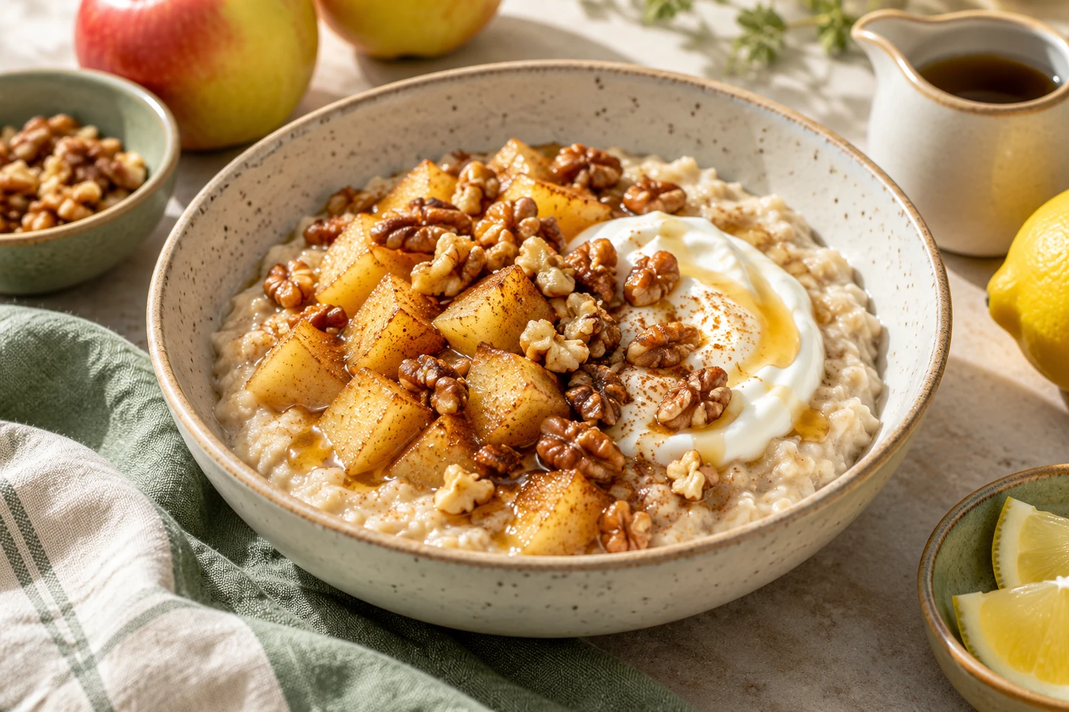 Porridge crémeux pomme-noix : plat terminé
