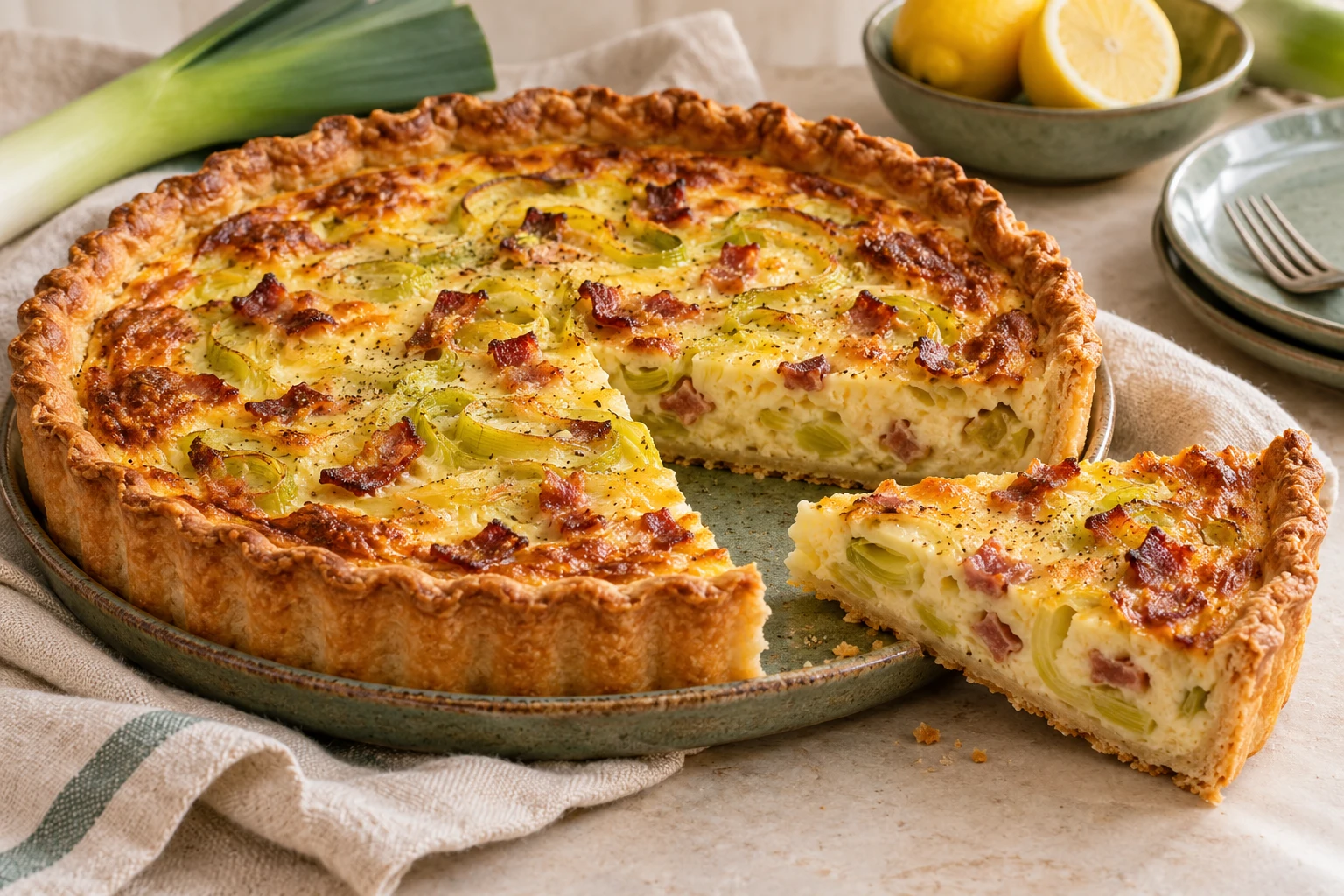 Quiche poireaux-lardons : plat terminé