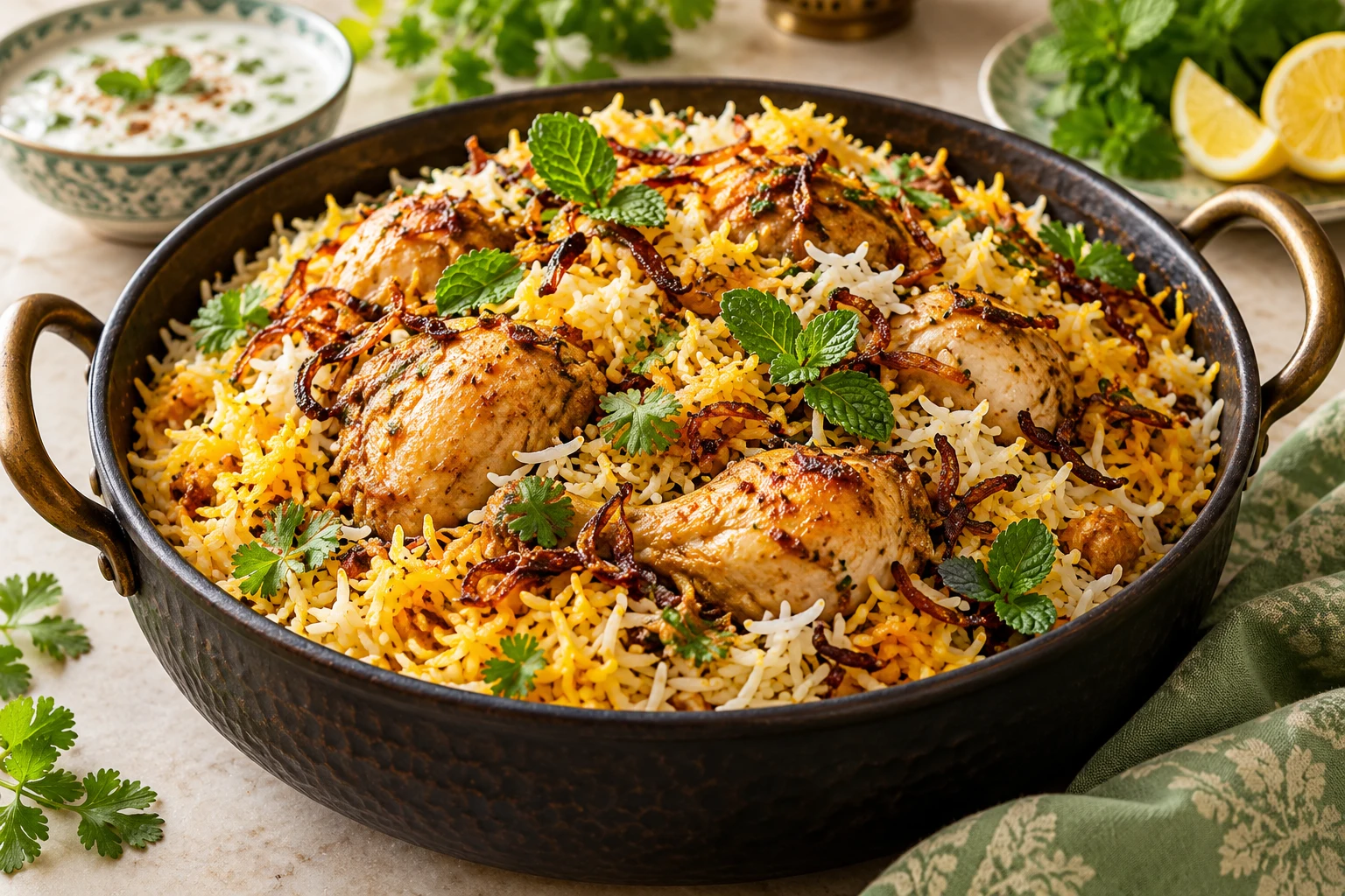 Biryani pakistanais au poulet : plat terminé