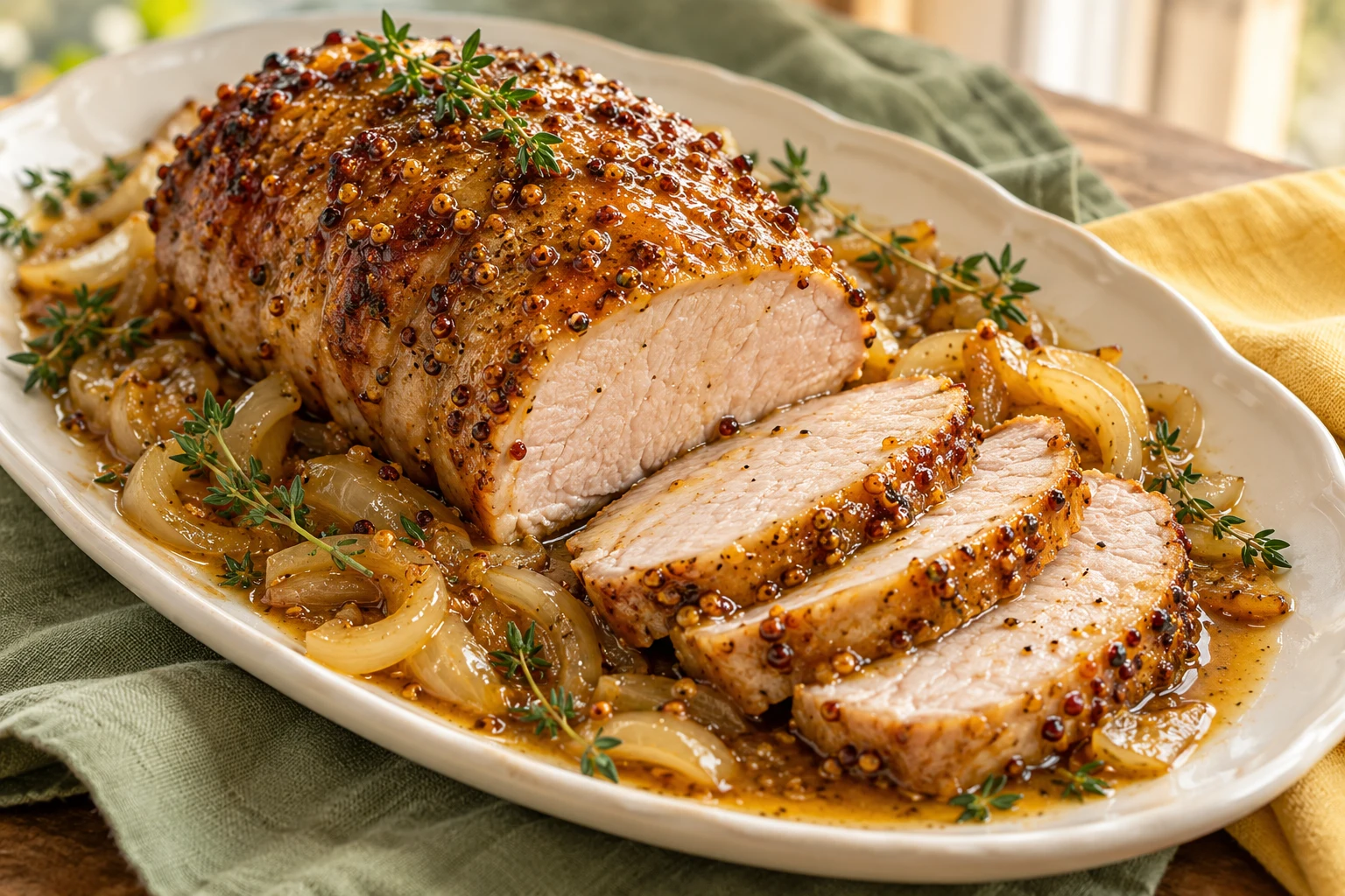 Rôti de porc moutarde-miel : plat terminé