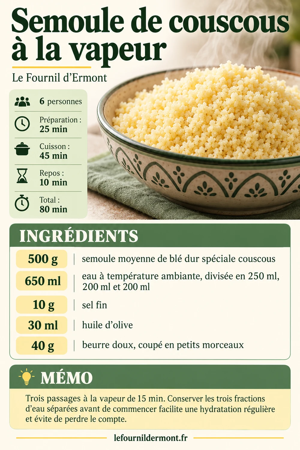 Fiche Pinterest : Semoule de couscous à la vapeur