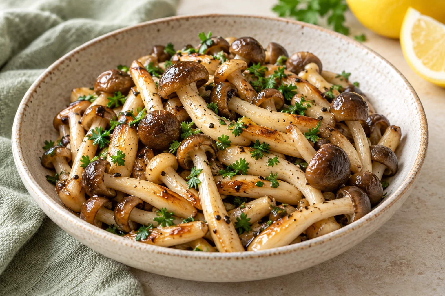 Shimeji sautés au beurre : plat terminé