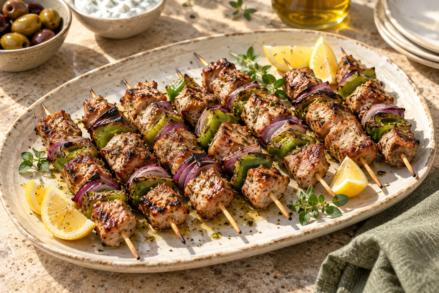 Souvlakis de porc au citron et à l’origan : plat terminé